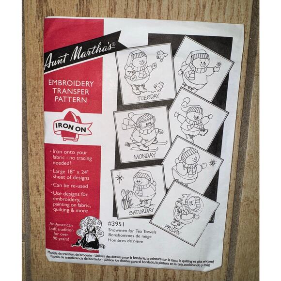 Aunt Martha's Embroidery Transfer Pattern (lot of 3 - Girl; Snowmen; Dog) - Picture 4 of 5